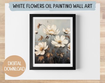Oil Painting of White Flowers - Digital Wall Art, Printable Art, Many Sizes Available