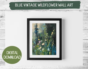 Vintage Oil Painting of Blue Wildflowers | Digital Download | Printable Wall Art | Various Sizes Available | Instant Download