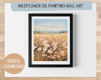 Printable Vintage Oil Painting of Wildflowers in a Field – Digital Art for Home Decor, Multiple Sizes Available, Instant Download