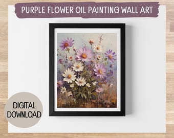 Purple Wildflowers Vintage Oil Painting - Digital Print, Scenic Home Decor, Available in 5 Sizes