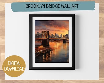 Brooklyn Bridge Digital Oil Painting – Stunning Wall Art, 5 Available Sizes – Printable New York City Bridge Artwork