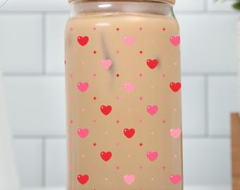 Envoltura UV DTF con corazones de San Valentín / Diseño de lata de vidrio de 16 oz PNG