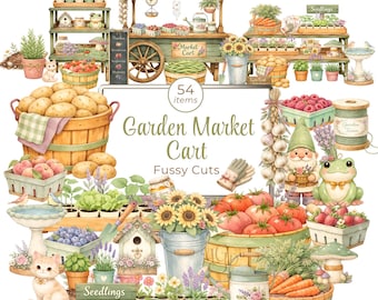 Kit para crear una escena de puesto de mercado estilo Cottage Garden (imprimible) / Material decorativo recortable para diario creativo / Kit para crear una escena de puesto de granja estilo Cottagecore