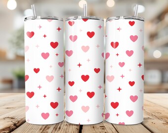 Envoltura de vaso con forma de corazón de San Valentín simple PNG / Diseño de corazones rosados y rojos