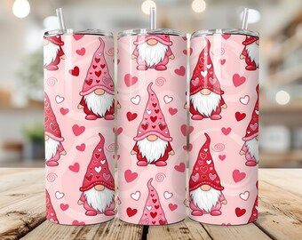 Envoltura de vaso de gnomo de San Valentín PNG / Lindo diseño de gnomo de corazón rosa