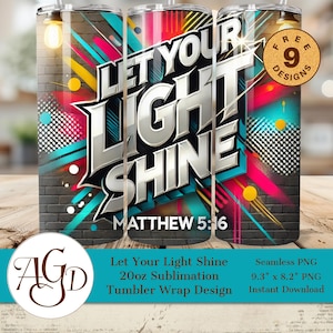 Let Your Light Shine 20oz beker wrap, religieuze sublimatie beker wrap, christelijk Matteüs 5:16 png, beker png