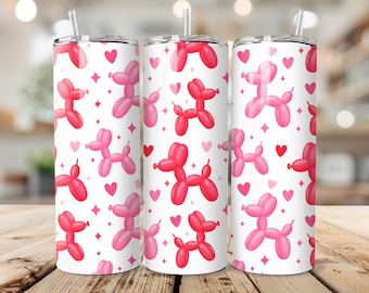 Envoltura de vaso con forma de perro y globo rosa PNG / Lindo diseño de vaso para San Valentín