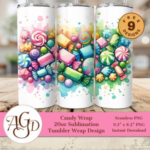 Bright Candy Tumbler Wrap PNG | 20oz Skinny Tumbler Sublimation Design | Colorful Candy Watercolor Printable | Instant Download