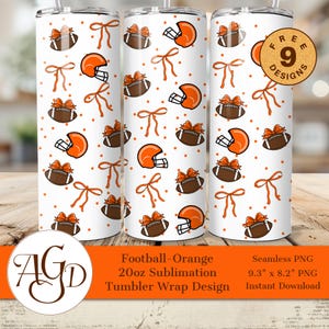 Football Tumbler Wrap PNG | Orange Helmet Football Sublimation Design | 20oz Skinny Tumbler PNG | Game Day Sports Mom Gift Digital Download