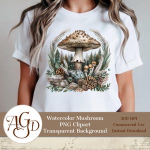 Clipart champignons aquarelle, ensemble de clip art forêt Nature champignon vénéneux, Cottagecore naturel PNG conceptions numériques, sublimation de champignons png