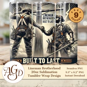 Lineman Brotherhood Tumbler Wrap PNG – Built to Last 20oz Skinny Tumbler Sublimation Design, Lineman Gift for Him, Digital Download