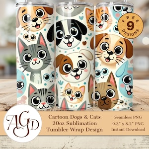 Cat & Dog Skinny Tumbler PNG Wrap, cat clipart, Straight Wrap, dog and cat  Sublimation Digital Download, pet adoption, cartoon animal png