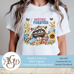 Besties Forever Tumbler Wrap png, 20 oz Skinny Sublimation Design, citation affirmation meilleurs amis, mignon meilleur ami PNG, clipart raton laveur
