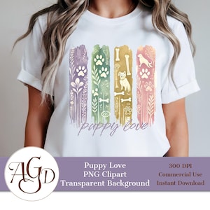 Welpe Hund Pinselstriche PNG, t-shirt Design, digitaler Download, Welpen Liebe png Blumen, Pastell Tier Design, Geschenke für sie