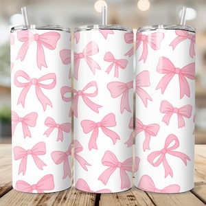 Pink Coquette Bows Tumbler Wrap PNG – 20oz Skinny Seamless Sublimation Design – Soft Girly Bow Pattern – Instant Digital Download