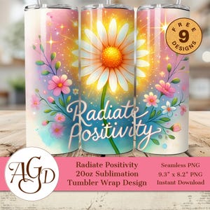Strahlen Sie Positivität 20 oz Tumbler Wrap Sublimation PNG Design für Tumbler 300 DPI Kommerzielle Nutzung erlaubt