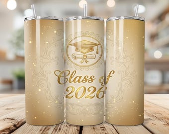Envoltura de vaso dorado de la Clase de 2026 PNG / Diseño de graduación