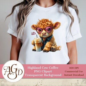 Coffee Addict Highland Cow, Cute Highland Cow Png, Sublimation Design, Coffee Addict Clipart, Cow Digital Image, iced coffee clipart