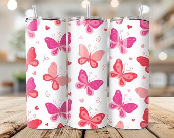 Envoltura de vaso de mariposa de San Valentín PNG / Diseño de mariposa de corazón rosa