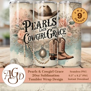 20 oz Perlen Lace Cowgirl Grace Tumbler Wrap PNG für Sublimationsdesigns - 300 DPI Kommerzielle Nutzung erlaubt