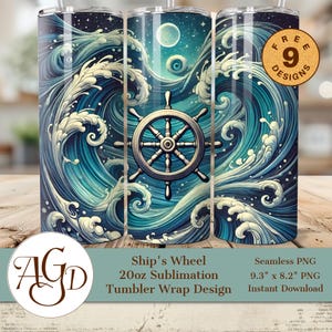 Ship's Wheel 20oz Tumbler Wrap, Maritime Living png, Tumbler per sublimazione Ocean, Tumbler sottile da 20oz, sublimazione nautica png