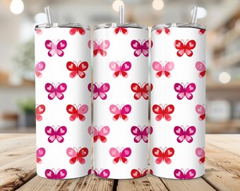 Envoltura de vaso con mariposas de San Valentín PNG / Mariposas de corazón rosadas y rojas