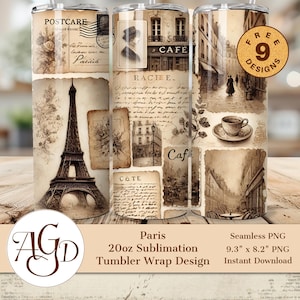 Paris Tumbler Wrap, City of Lights 20oz Tumbler Sublimation Design, vintage Paris, Eiffel tower, Paris cafes, PNG Digital Download