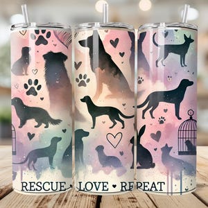 Rescue Love Repeat Skinny Tumbler PNG Wrap, Adopt don't shop, Straight Wrap, dog and cat  Sublimation Digital Download, pet adoption, floral