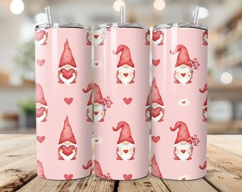Envoltura de vaso de gnomo de San Valentín PNG / Diseño de gnomo de corazón rosa en acuarela