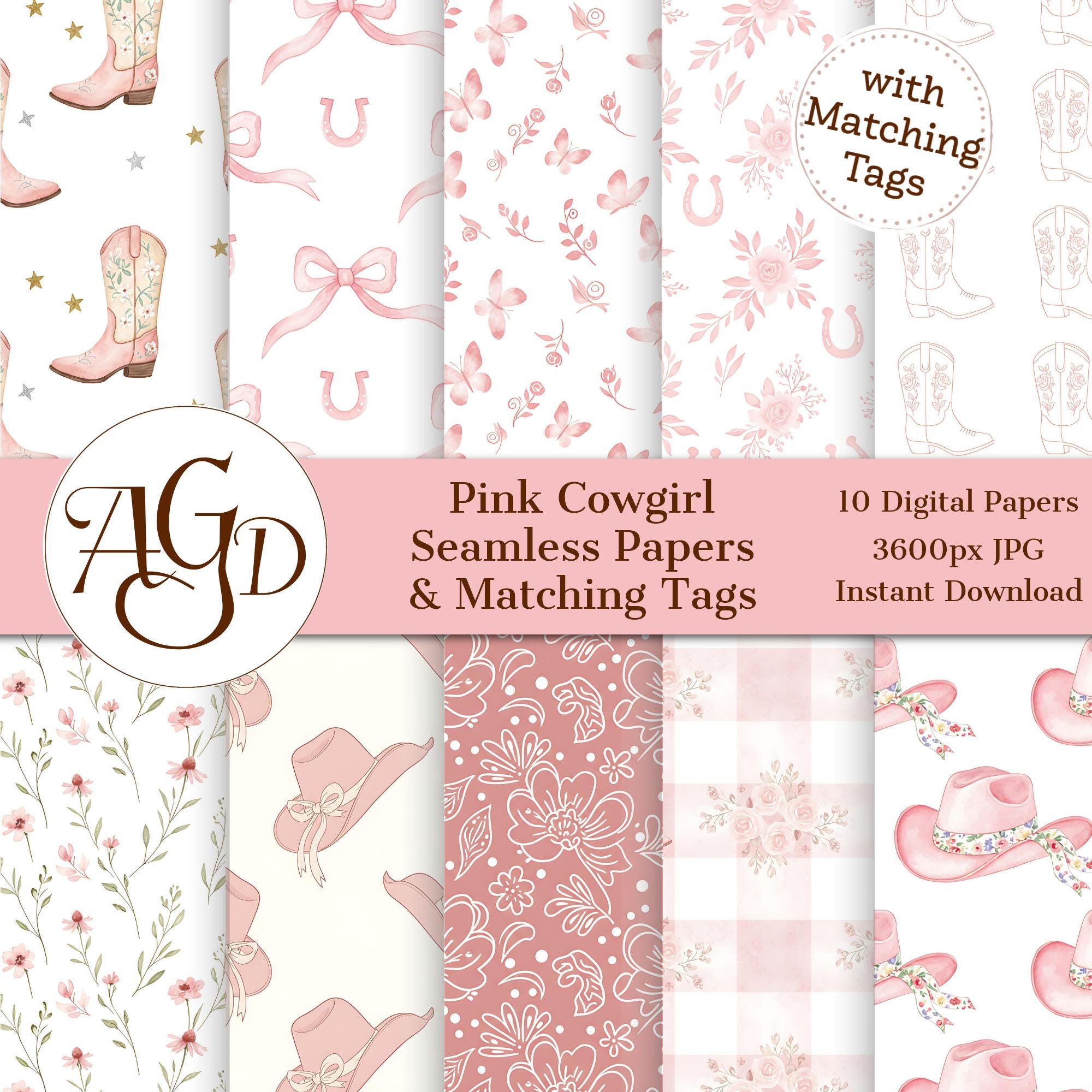 Pink Cowgirl Digital Paper Bundle | Western Seamless Patterns | Cowgirl ...