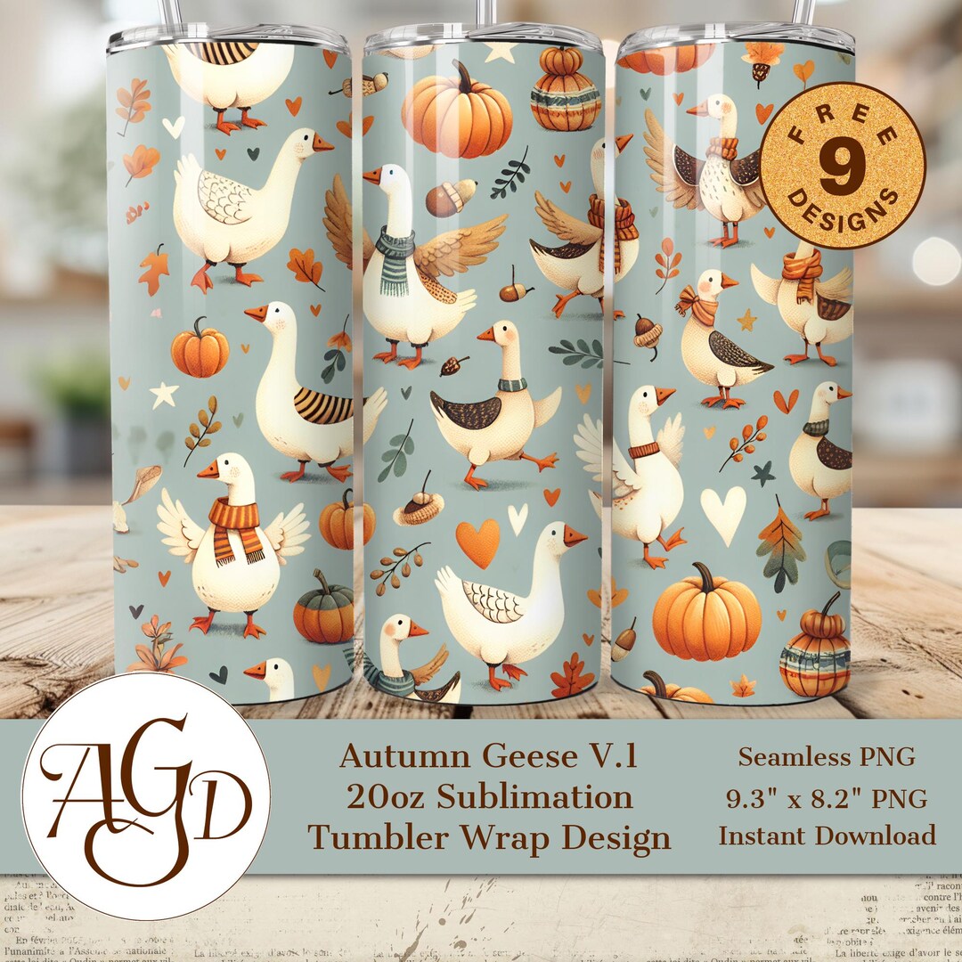 Fall Goose Tumbler Wrap PNG | Autumn Farmhouse Duck Pumpkin Sublimation ...
