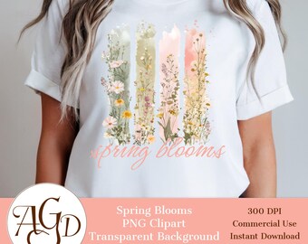 Trazo de pincel de flores de primavera clipart PNG, diseño de camiseta, descarga digital, flor png, flores rosas, flores boho pastel, regalos para ella