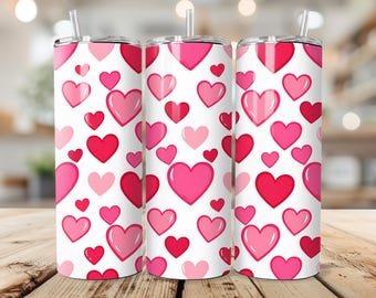 Envoltura de vaso con forma de corazón de San Valentín PNG / Diseño de patrón sin costuras con corazones rosas