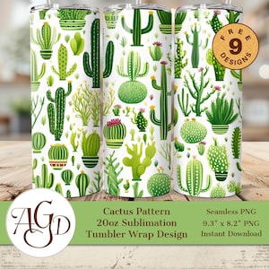 Envoltura para vaso de 20 oz con diseño de cactus, envoltura para vaso con diseño de plantas PNG, uso comercial, sublimación PNG