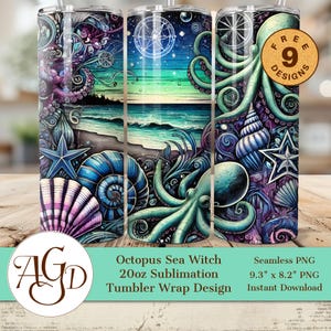 Sea Witch Tumbler Wrap, Dark Siren Ocean 20 Unze Skinny Sublimationsbecher Design, Night Beach Seashell Mermaid Scale Tumbler Wrap