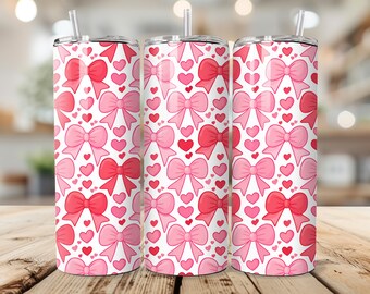 Envoltura de vaso con lazo rosa de San Valentín PNG / Diseño sin costuras con corazones y lazos