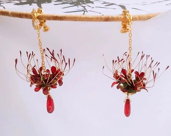 Spider Lily Earrings, Lycorisradiata Earrings, Japanese Earrings, Hanfu Hair Accessories, Cosplay Costume, Handcrafted Kanzashi Earrings
