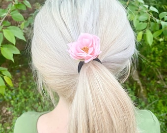 Rose Flower Hair Bands for Women with Thick Hair Floral PonyTail Holder Hair Tie Bridal Party Hair Accessories Every Day Wear Elastic Bobble