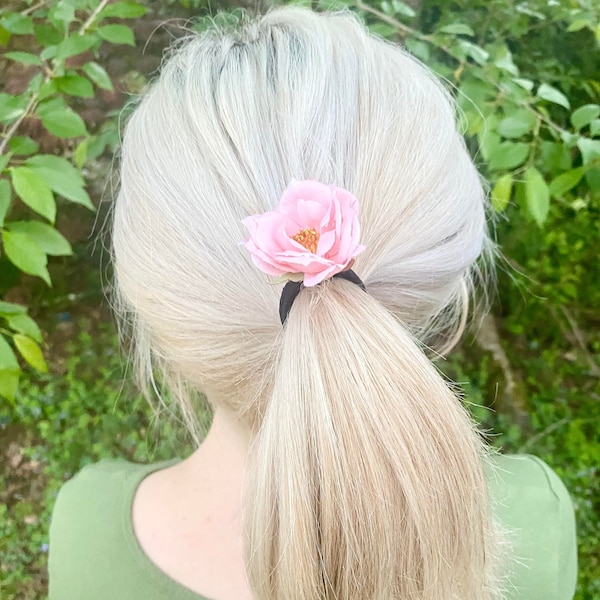 Rose Flower Hair Bands for Women with Thick Hair Floral PonyTail Holder Hair Tie Bridal Party Hair Accessories Every Day Wear Elastic Bobble