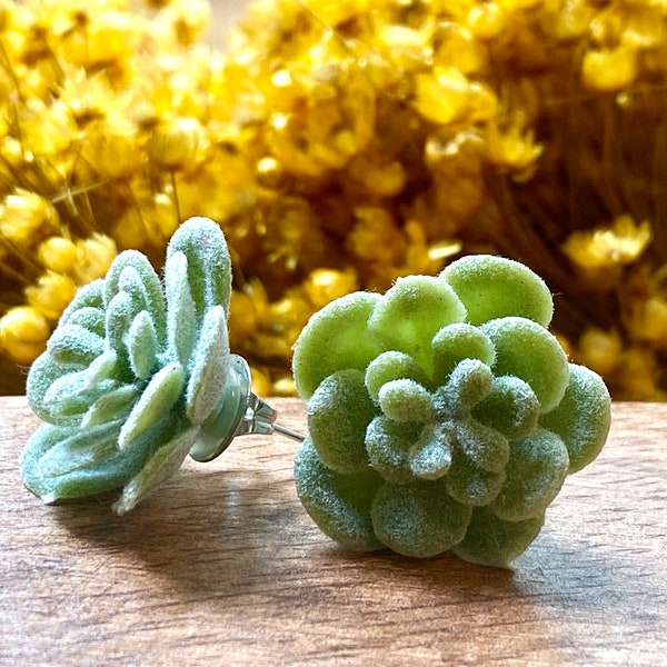 Succulent Plant Ear Stud Earrings for Pierced Ears Lightweight Nickel Free Sage Green Faux Flower Fuzzy Plant Earring Wedding Party Favours