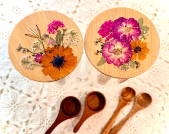 Pressed Flower Pantry Storage Container Kitchen Organization Coffee Canister Glass Tea Container Spice Jar Bamboo Lid Sugar Flour Homeware