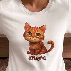 Free shipping Playful Orange Tabby Cat Tee, Funny Cartoon Kitty Top, Cute Feline T-Shirt Gift, Happy Cat Lover Shirt, Whimsical