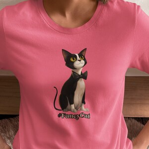 Free shipping Funny Cartoon Tuxedo Cat Unisex Tee, Cat Lover Gift, Animal Graphic Shirt, Fancy Cat Top, Cute Kitty Print Shirt