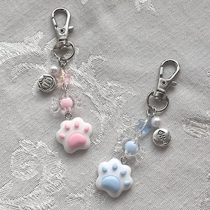 Matching Paw Print Keychains: Kawaii Couples Keychain Set