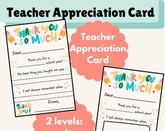 Teacher Appreciation Card | Teacher Thank you cards from kids | Teacher Gift