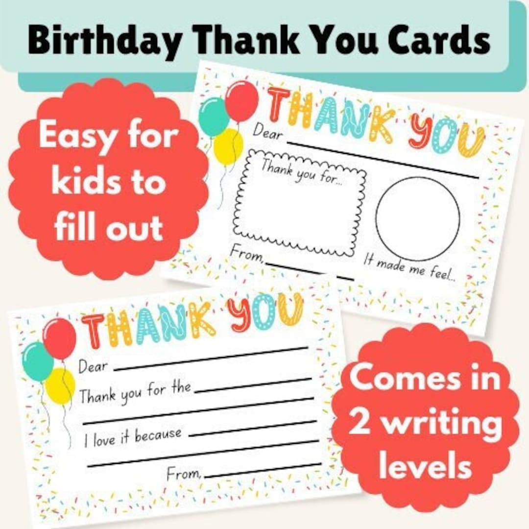 Customizable Birthday Thank You Cards Digital Printable Download Etsy