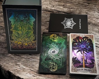 Jeu de tarot argentique sur la mythologie de Cthulhu, jeu de 80 cartes de tarot étanches, cartes de tarot avec guide, coffret cadeau de luxe.