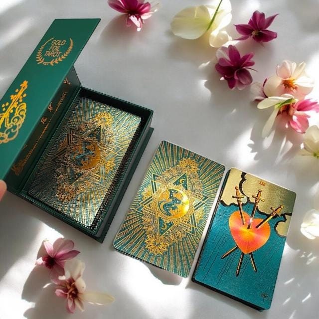 Green Gold Tarot Deck,  80 Waterproof Tarot Card Deck, Tarot Cards With Guidebook, Luxury Gift Box.