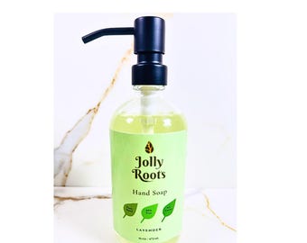 All Natural Liquid Hand Soap Lavendar Glass Bottle Metal Pump Nontoxic Made in USA
