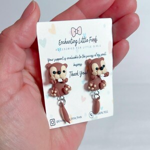 Beaver dangling  Earrings, Clay earrings, Fun playful earrings, cold porcelain earrings, beaver